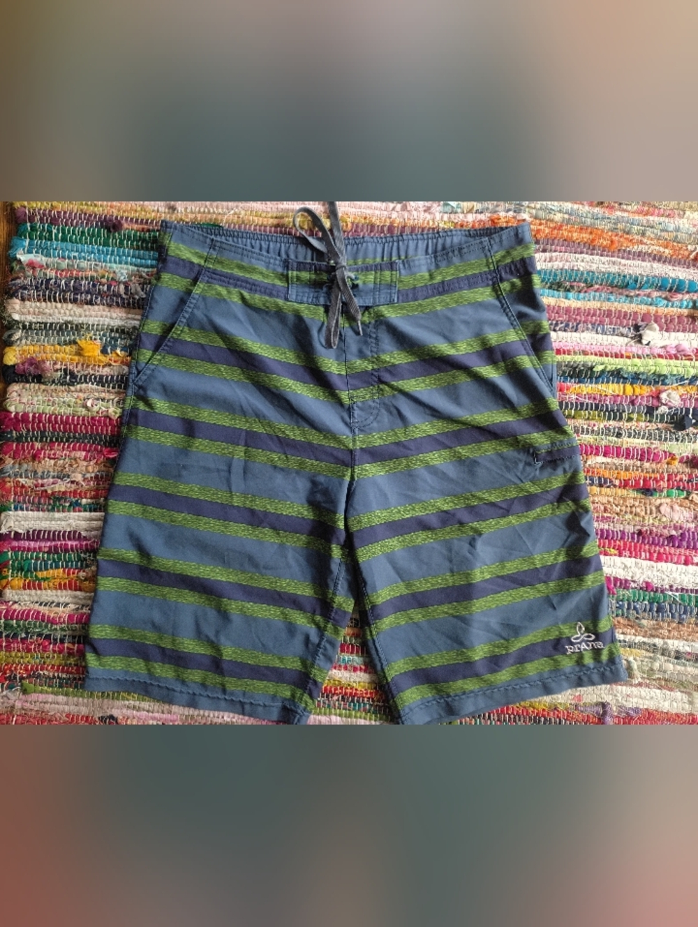 Prana Men's Blue & Green Striped Board Shorts